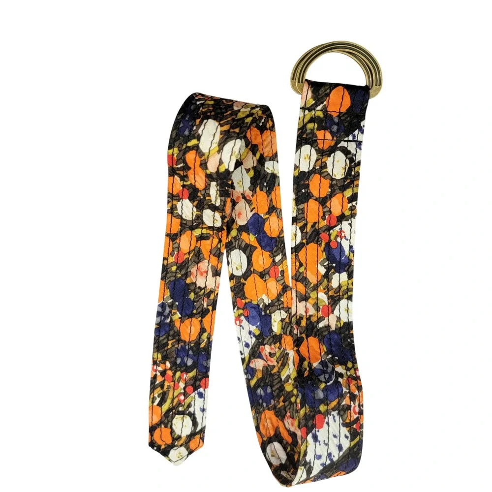 J. Crew Womens S/M‎ 100% Silk Abstract Floral Metal D-Ring 2